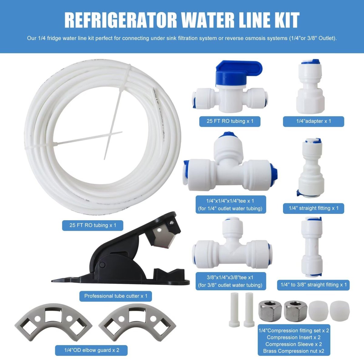 Refrigerator Water Line Kit And 1 4 In Compression Ice Maker Installation Quick Connect Fittings For Ge Lg Whirlpool Samsung