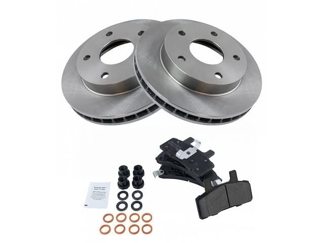 Front Semi Metallic Brake Pads And Rotor Kit For 1994 To 1999 Dodge Ram 1500 4wd With Rear Wheel Abs Brakes Vented Rotors