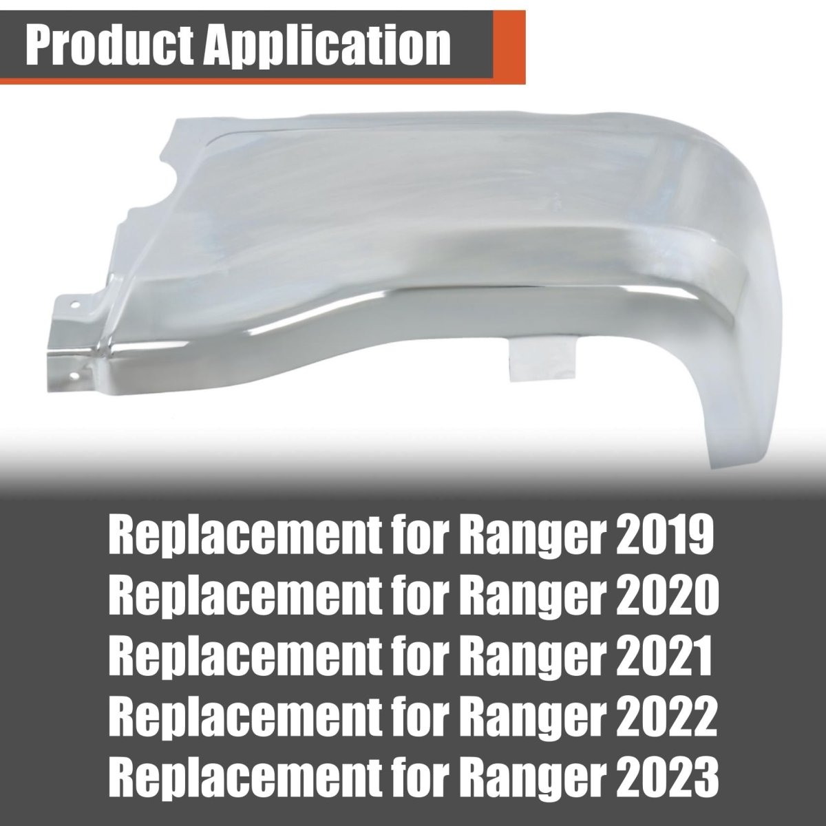 Chrome Rear Bumper End Cap Passenger Side Face Bars Replacement For Ranger 2019-2023 Without Park Assist Sensors Hole