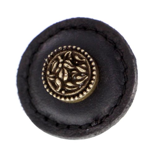 Satin Nickel Vicenza Designs K1283 San Michele Round Knob with Black Leather Strap Large 