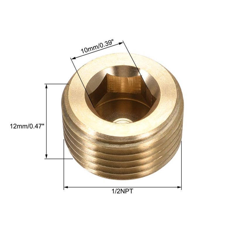 Brass Pipe Fitting Hex Counter Sunk Plug 1 2npt Male Socket Drive Countersunk Plugs