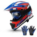 Youth Kids Atv Motorcycle Helmet Dot Approved With Goggles Gloves And Bag Retro Blue Large Lightweight Motocross For Dirt Bike