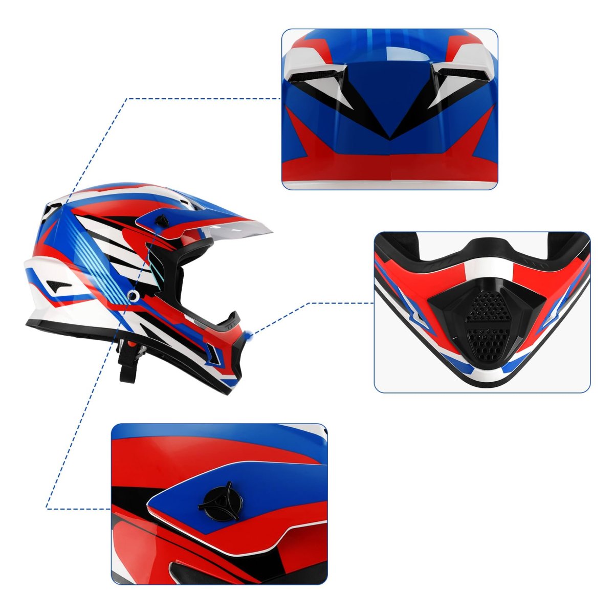 Youth Kids Atv Motorcycle Helmet Dot Approved With Goggles Gloves And Bag Retro Blue Large Lightweight Motocross For Dirt Bike