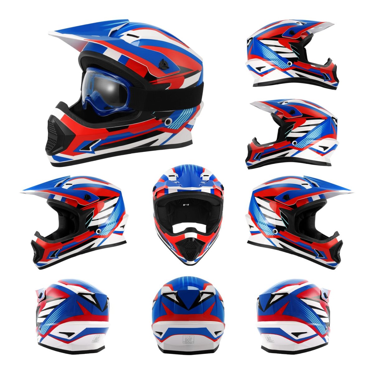 Youth Kids Atv Motorcycle Helmet Dot Approved With Goggles Gloves And Bag Retro Blue Large Lightweight Motocross For Dirt Bike
