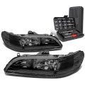 Auto Dynasty Black Housing Clear Corner Headlight Head Lamps Tool Kit Compatible With Honda Accord 98-02