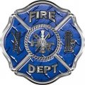 Weston Ink Reflective Traditional Fire Department Fighter Maltese Cross Sticker Decal In Blue Diamond Plate 