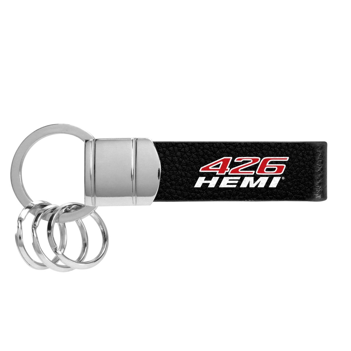 Hemi 426 Black Real Leather Strap Keychain With Chrome Round Hook Official Licensed Metal Key Chain 3 65 In X 1