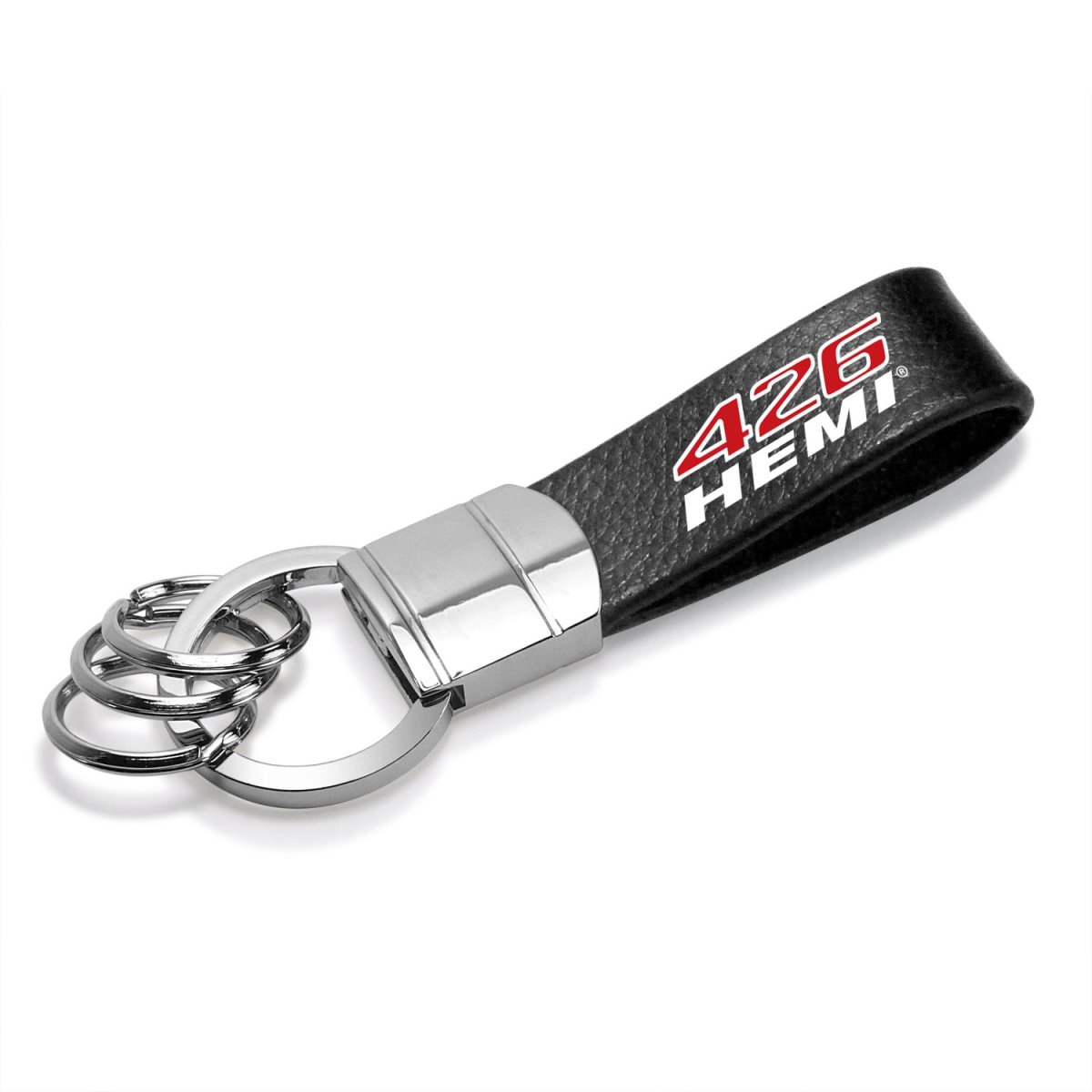 Hemi 426 Black Real Leather Strap Keychain With Chrome Round Hook Official Licensed Metal Key Chain 3 65 In X 1