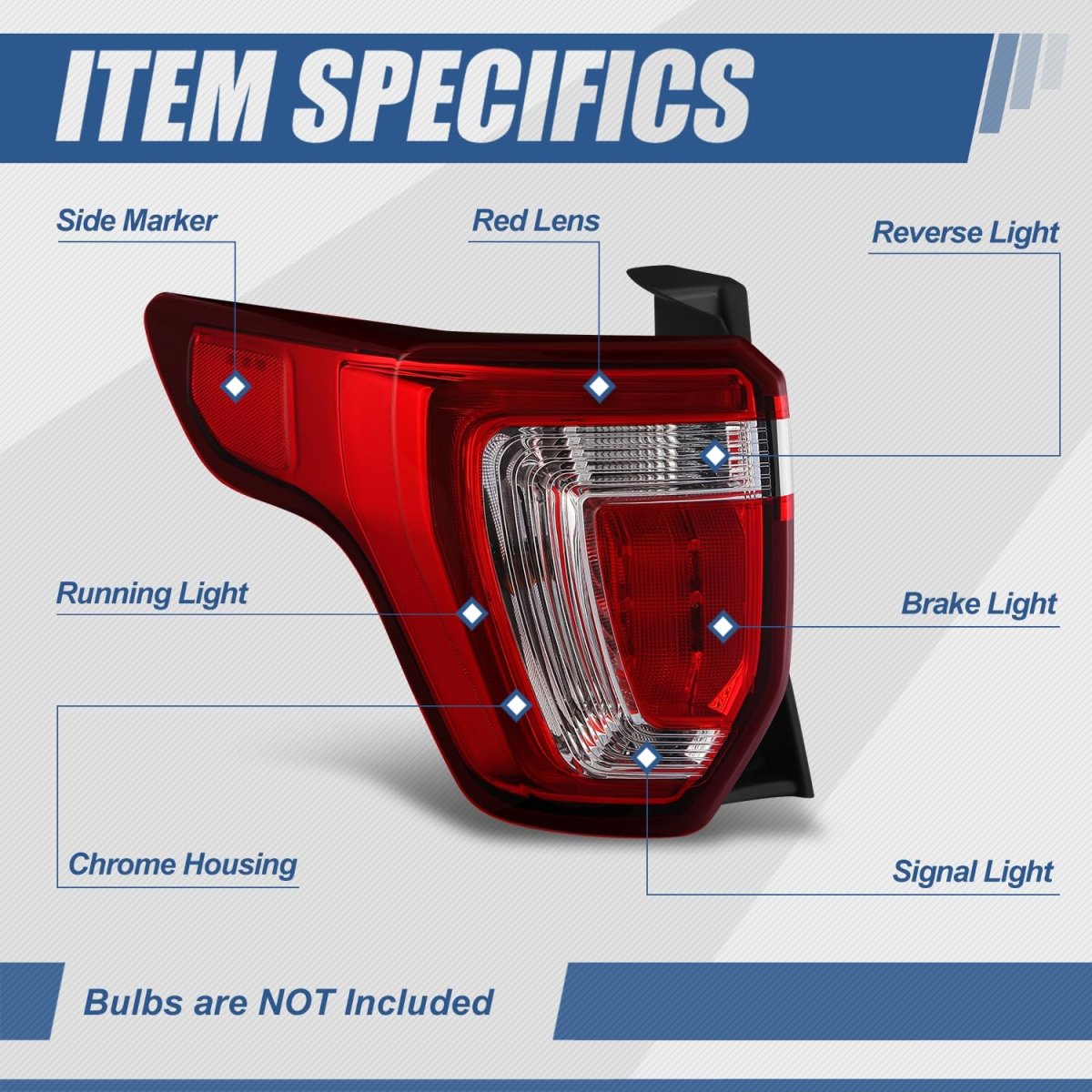 Rear Brake Tail Light Assembly For 2016 2017 2018 2019 Ford Explorer And Interceptor Utility Driver Left Side Chrome Housing