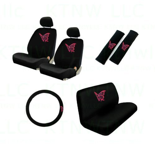2 Low Back Front Bucket Seat Covers With Separate Headrest 1 Steering Wheel Shoulder Harness Pressure Relief Bench Cover And