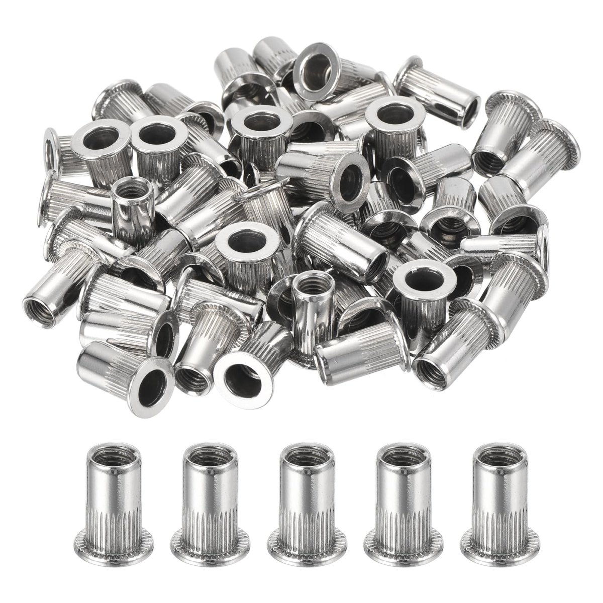 200pcs Rivet Nuts Flat Head M5 Stainless Steel 304 Threaded Insert Knurled Body