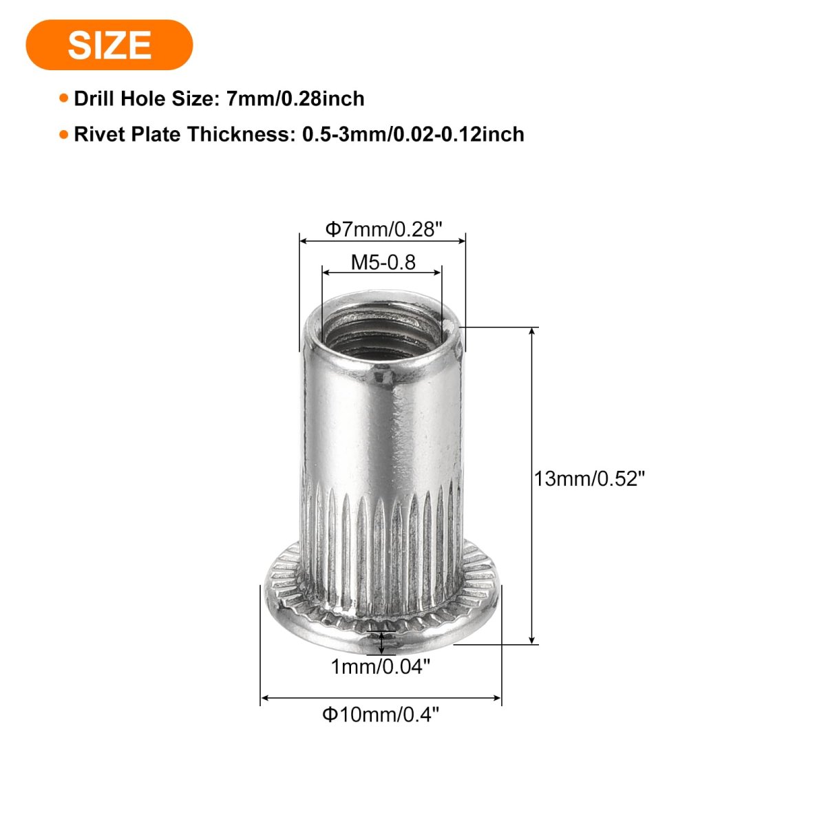 200pcs Rivet Nuts Flat Head M5 Stainless Steel 304 Threaded Insert Knurled Body