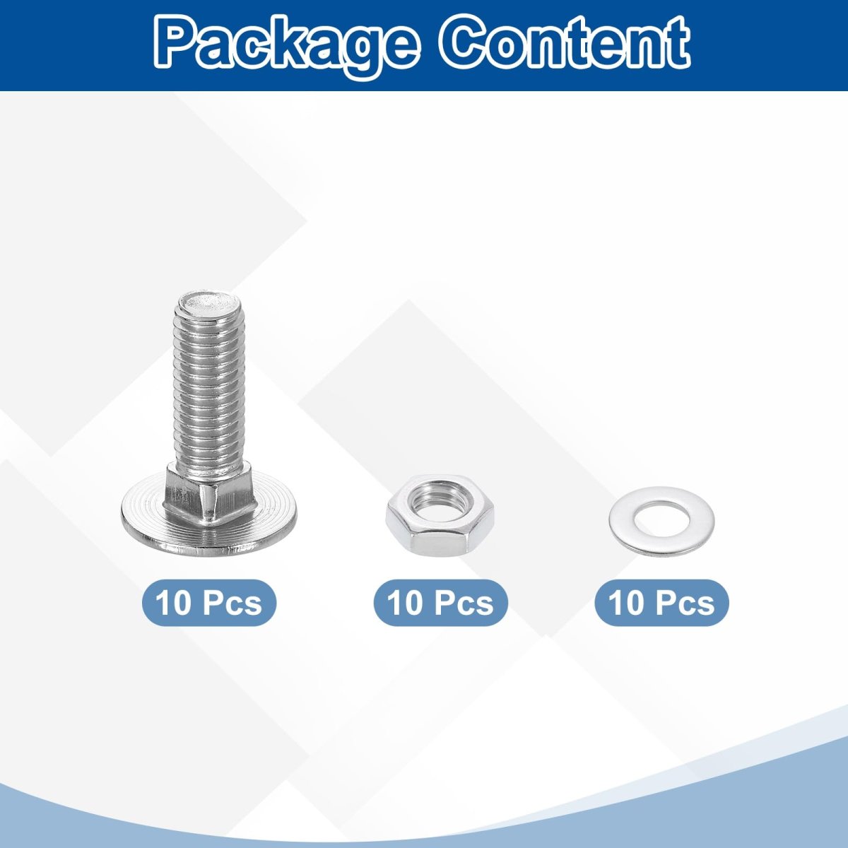 10 Set Carriage Bolts And Nuts Kit M8 1 25x25mm Stainless Steel 304 Round Head Square Neck Screws With Hex Flat Washers Silver