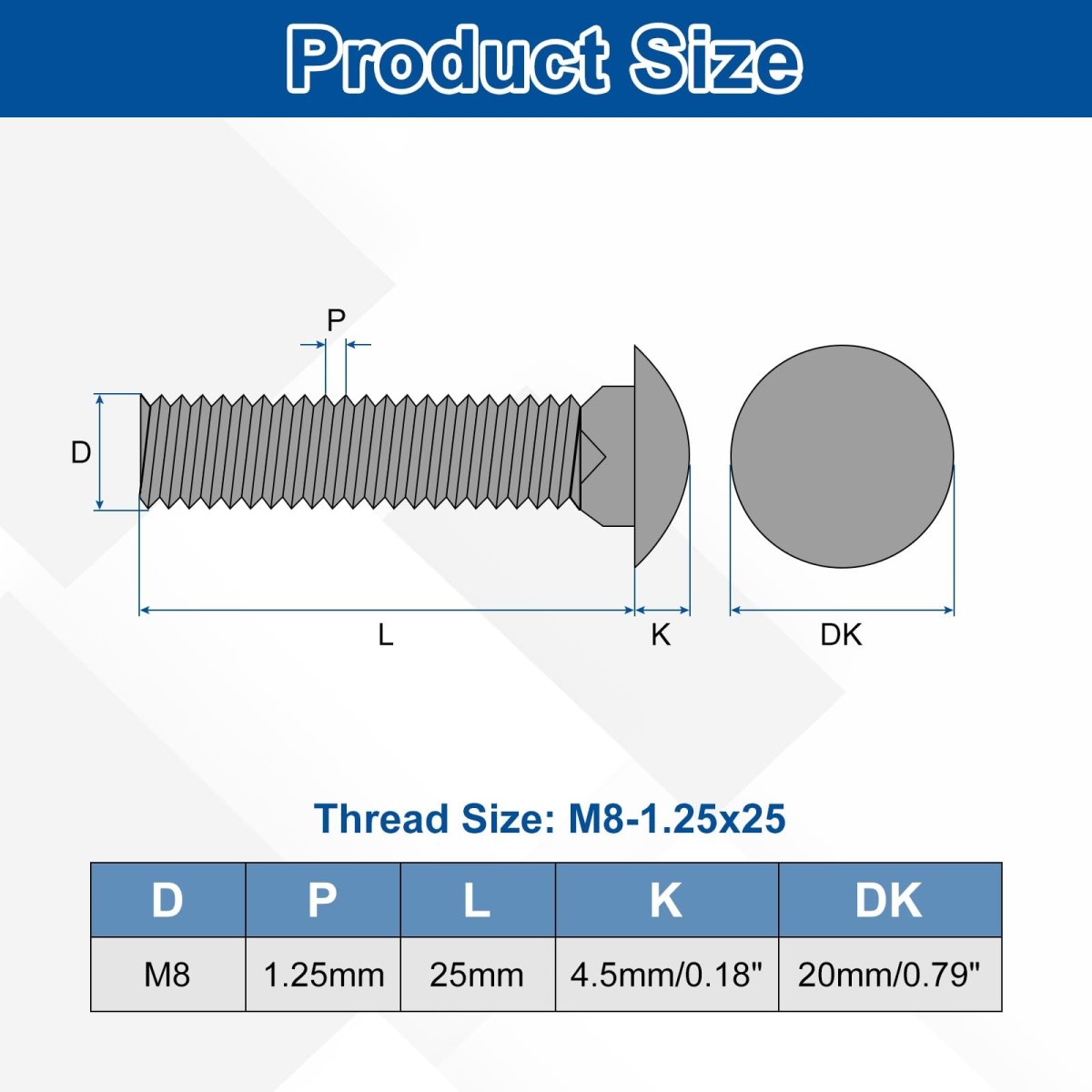 10 Set Carriage Bolts And Nuts Kit M8 1 25x25mm Stainless Steel 304 Round Head Square Neck Screws With Hex Flat Washers Silver