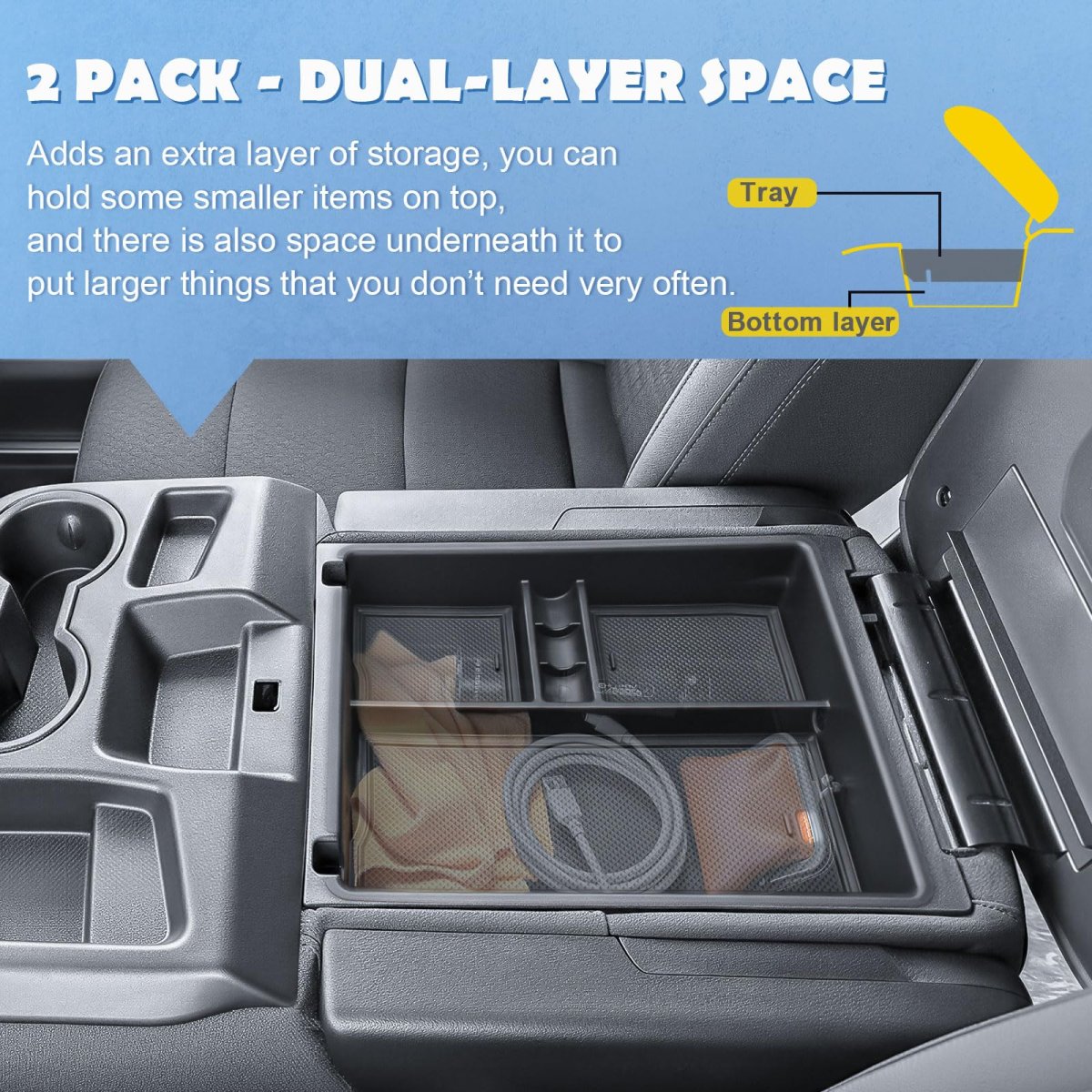2pcs Center Console Organizer Tray For 2019-2026 Chevy Silverado Gmc Sierra 1500 And 2020-2026 Sierra 2500hd 3500hd Accessories