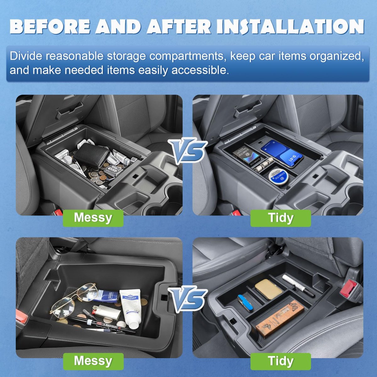 2pcs Center Console Organizer Tray For 2019-2026 Chevy Silverado Gmc Sierra 1500 And 2020-2026 Sierra 2500hd 3500hd Accessories