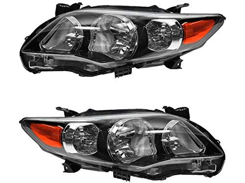 Headlight Assembly Set Of 2 With Black Housing For 2011 2013 Toyota Corolla Front Direct Fit Replacement Dot And Sae Compliant