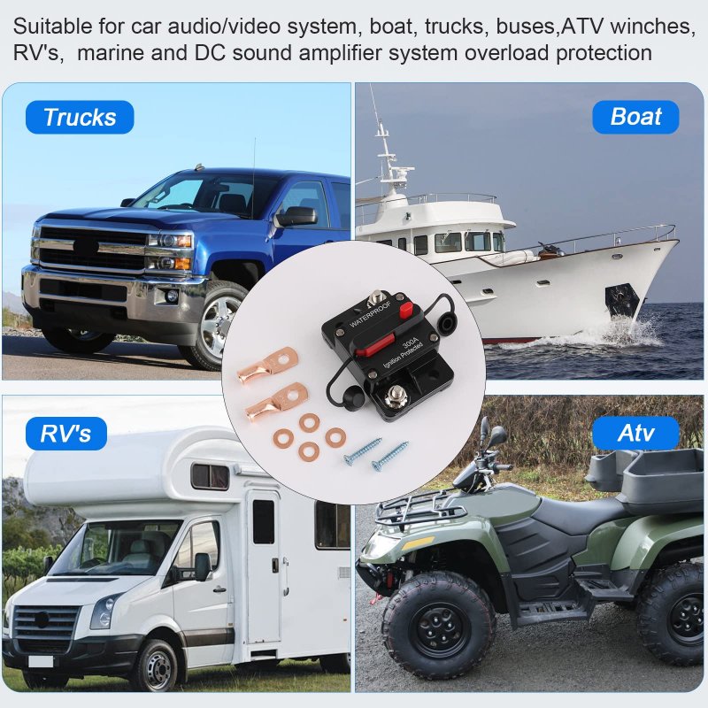 300 Amp Auto Car Stereo Audio Circuit Breaker Kit With Waterproof 12-48vdc Manual Reset Inline Fuse Inverter For Marine