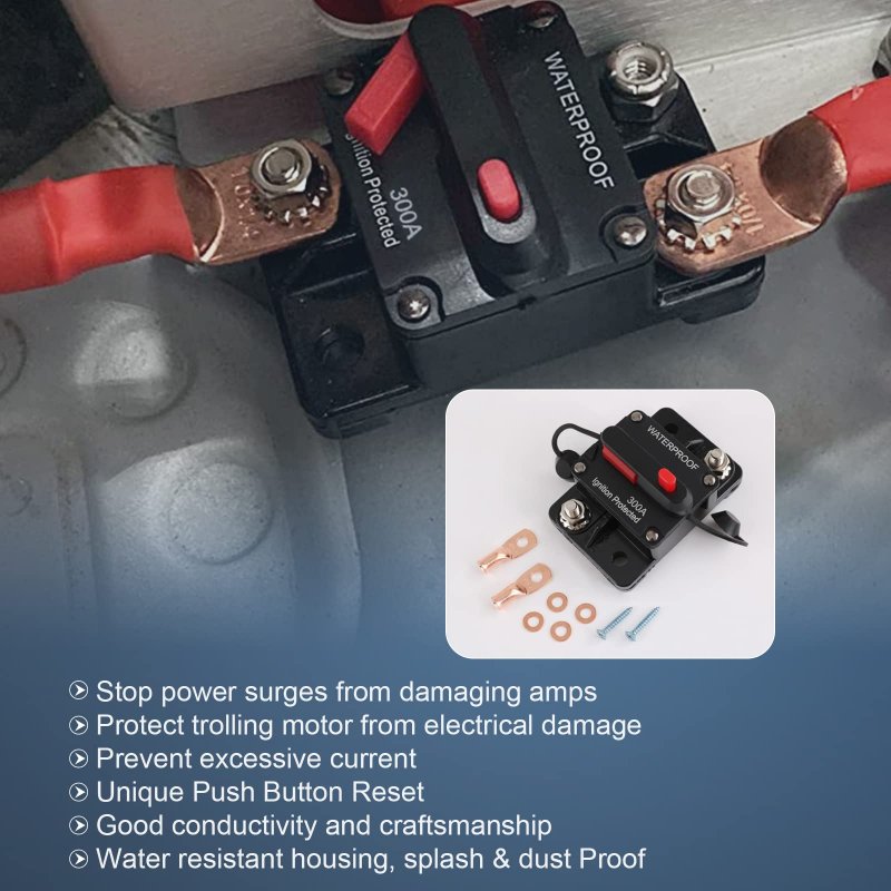 300 Amp Auto Car Stereo Audio Circuit Breaker Kit With Waterproof 12-48vdc Manual Reset Inline Fuse Inverter For Marine