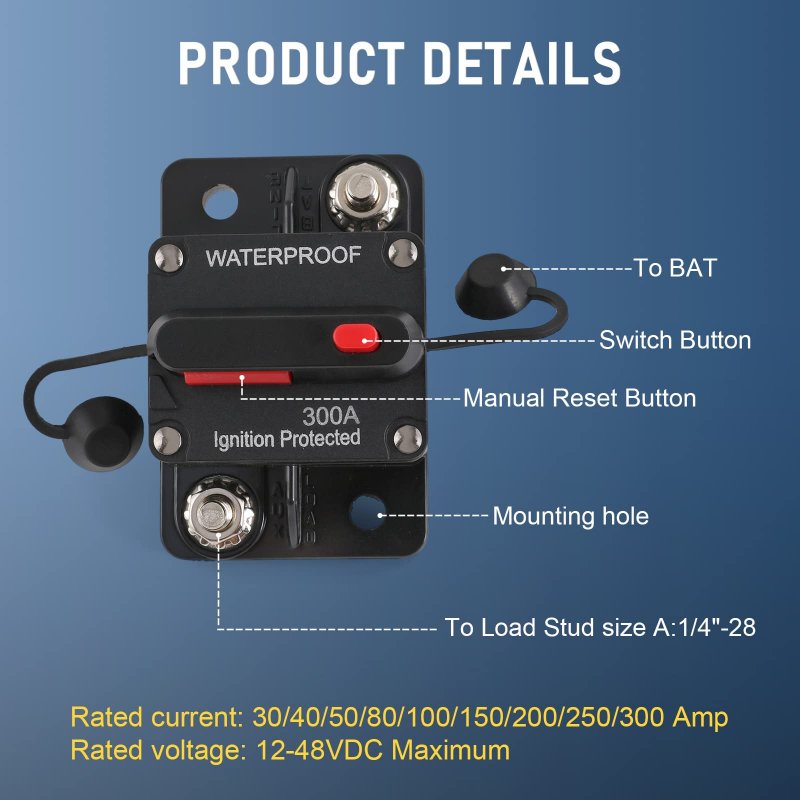 300 Amp Auto Car Stereo Audio Circuit Breaker Kit With Waterproof 12-48vdc Manual Reset Inline Fuse Inverter For Marine