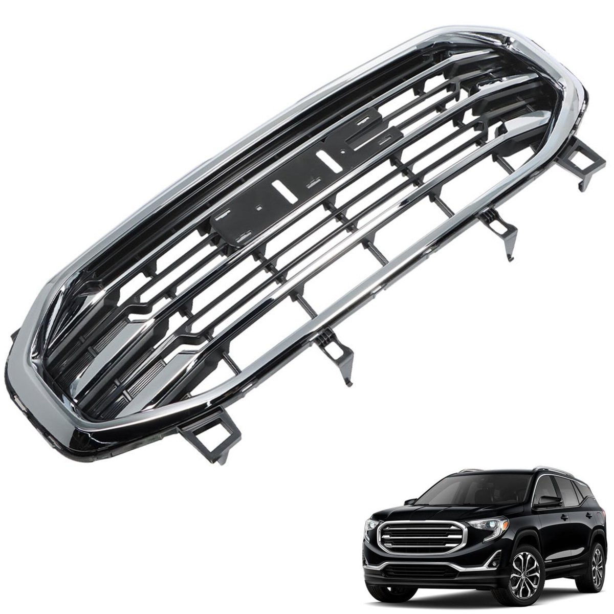 Front Bumper Grille Assembly With Chrome Bar Frame Replacement For 2018-2021 Terrain Sport Utility 4-door