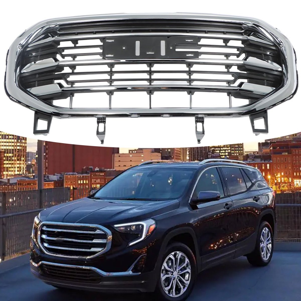 Front Bumper Grille Assembly With Chrome Bar Frame Replacement For 2018-2021 Terrain Sport Utility 4-door