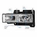 Amerilite For Chevy C K Tahoe Suburban Full Size Blazer Gmc Yukon C-shape Led Tube Chrome Replacement Headlight Set Passenger