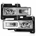 Amerilite For Chevy C K Tahoe Suburban Full Size Blazer Gmc Yukon C-shape Led Tube Chrome Replacement Headlight Set Passenger