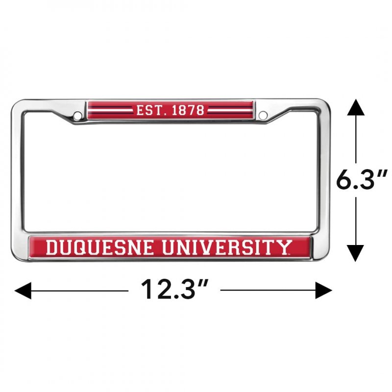 Duquesne University School Logo Full Size Standard License Plate Metal Frame 12 3 In X 6 Uv And Water Resistant Stainless Steel