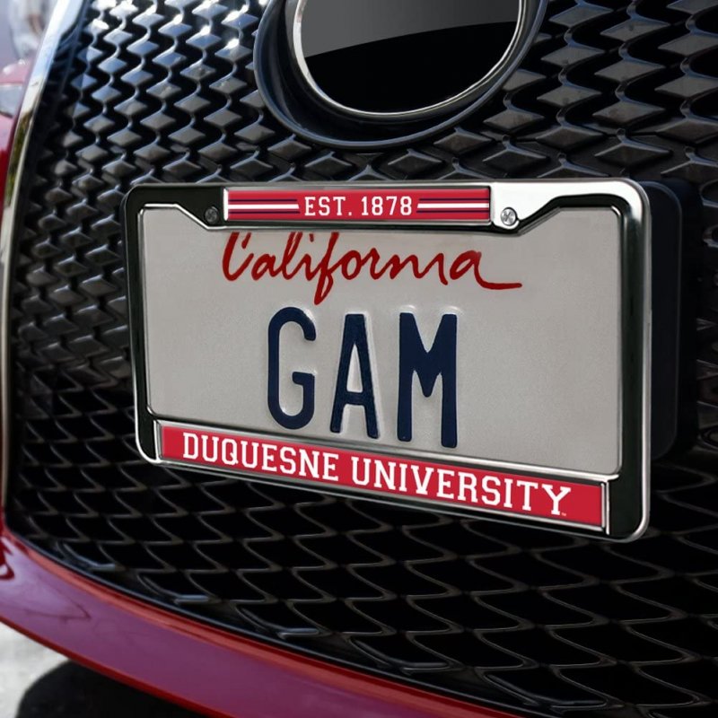 Duquesne University School Logo Full Size Standard License Plate Metal Frame 12 3 In X 6 Uv And Water Resistant Stainless Steel