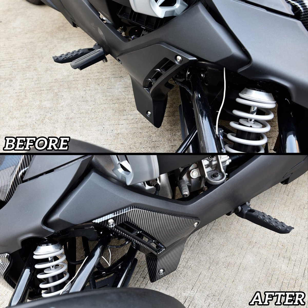Lower Fairing Panels For Can Am Ryker 600 900 Sport Rally Carbon Fiber Pattern Abs Plastic Side 2 Piece Set With Mount Hardware