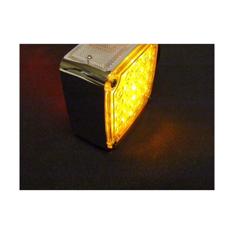 Square Chrome Pedestal Led Turn Signal Light With 24 Leds And Clear Lens Passenger Side F235251 For Trucks Trailers Buses Boats