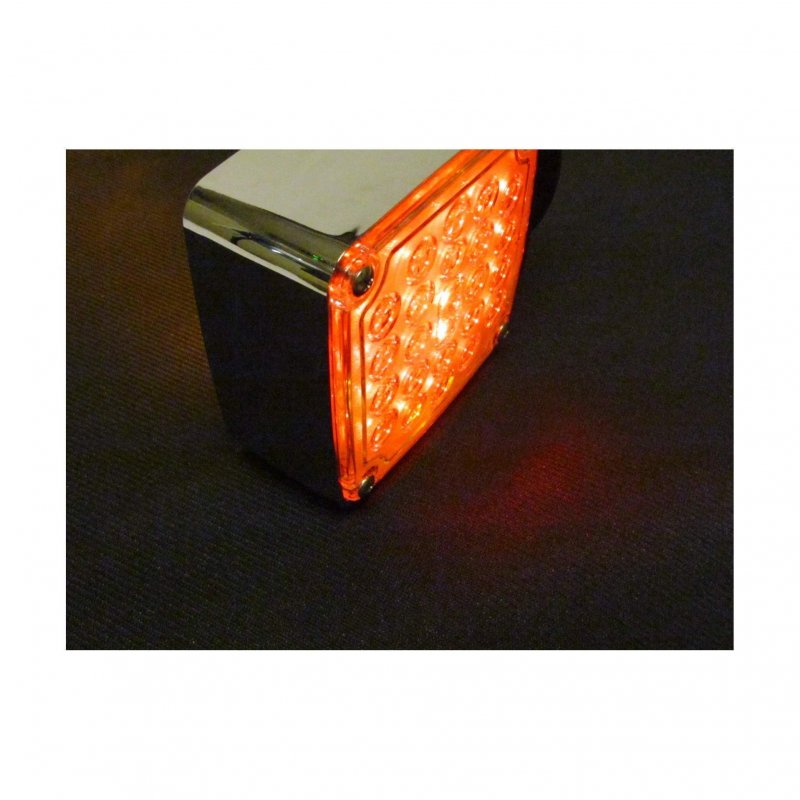Square Chrome Pedestal Led Turn Signal Light With 24 Leds And Clear Lens Passenger Side F235251 For Trucks Trailers Buses Boats