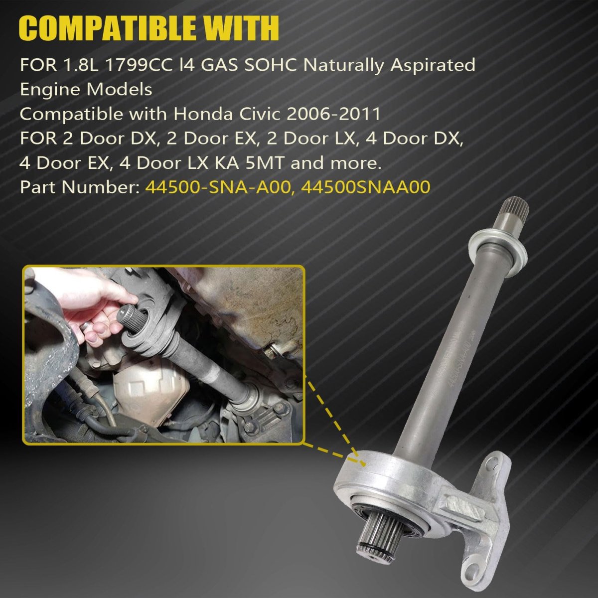 Cv Intermediate Shaft For Honda Civic 2006 2011 1 8l Manual Transmission Fa1 C14 Dx Ex L Lx S Replace 44500 Sna A00 44500snaa00