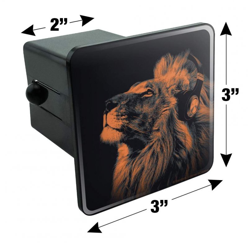 Lion Wearing Headphones Music Tow Trailer Hitch Cover Plug Insert For 2 In Receivers Black Abs Plastic Modern Style Protective