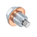 M12x1 25 Magnetic Oil Drain Plug 23mm Length Stainless Steel Pan Nut Bolt With Copper Crush Washer Universal Leak-proof 