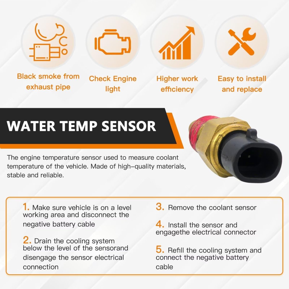 5744030 Replacement Engine Water Cooling Temperature Sensor For 1996-2010 Express 1500 2500 3500 Repl 21331 Replacement Engine