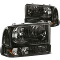 Dna Motoring Hl-oh-f99sd4p-sm-am Smoke Lens Amber Headlights Replacement For 99-04 F250 F350 F450 F550 Sd 