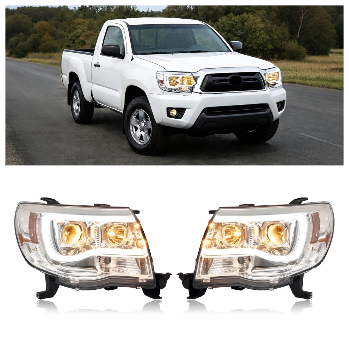 Pair Projector Headlights Led For 2005-2011 Toyota Tacoma W Led Tube Bar Drl Headlamp Front Light Replacement To2502157