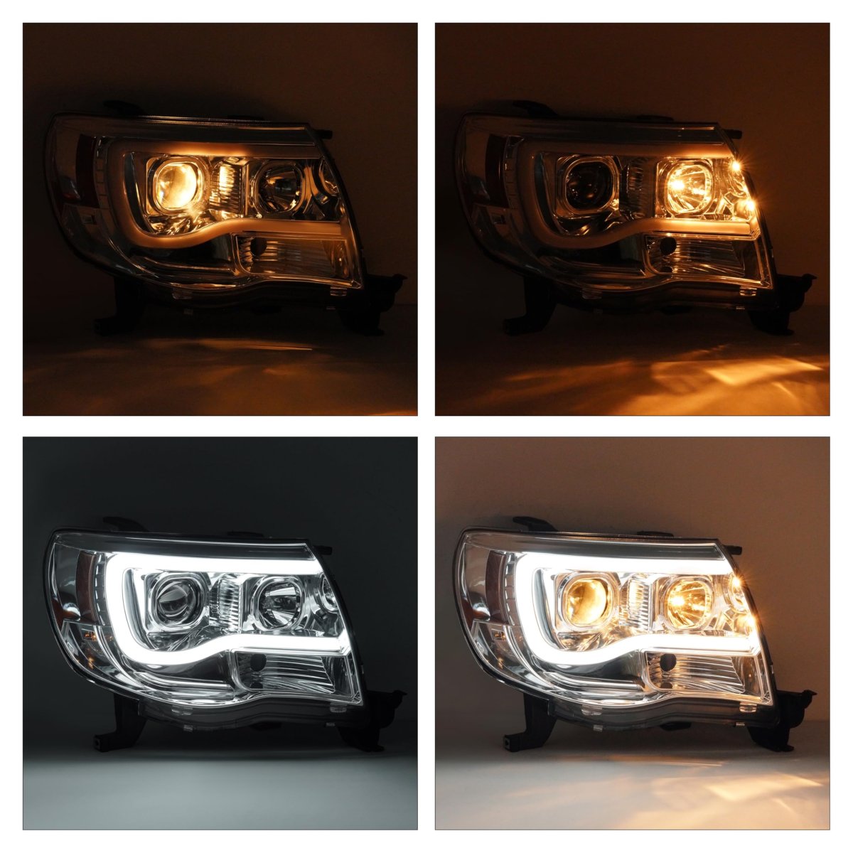 Pair Projector Headlights Led For 2005-2011 Toyota Tacoma W Led Tube Bar Drl Headlamp Front Light Replacement To2502157