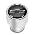 Chevrolet Black Logo In On Shining Silver Easy-grip Aluminum Tire Valve Stem Caps Official Licensed 