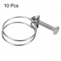 Uxcell 10pcs Double Wire Hose Clamp 46-51mm Adjustable Stainless Steel Clips With M8 Bolt For Dust Collection Pump Pipe