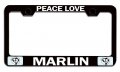 Peace Love Marlin Fishing Black Metal License Plate Frame Tag Holder N7 