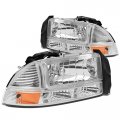 Auto Dynasty Chrome Housing Amber Corner Headlight W Bumper Lamps Tool Kit Compatible With Dodge Dakota Durango 97-04