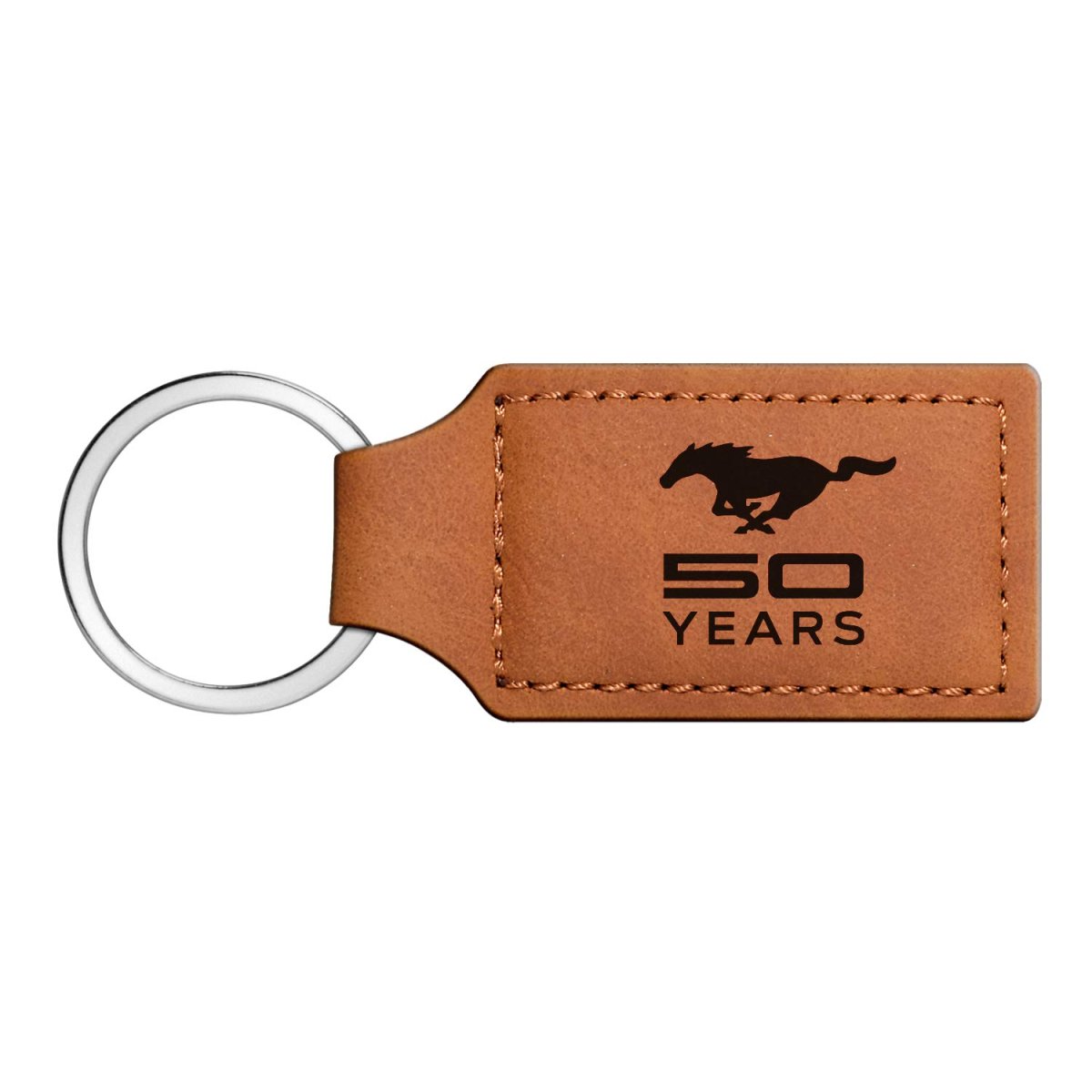 Ford Mustang 50 Years Rectangular Brown Leather Key Chain Official Licensed 3 75 In X 1 25