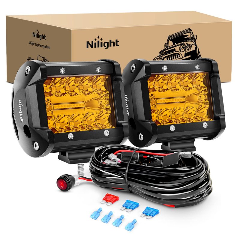 Nilight Side Shooter Led Light Bar 2pcs 4 3inch Triple Row Spot Flood Combos Work With Wiring Harness Kit For Off Road Fog