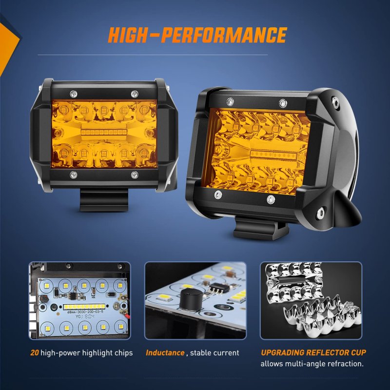Nilight Side Shooter Led Light Bar 2pcs 4 3inch Triple Row Spot Flood Combos Work With Wiring Harness Kit For Off Road Fog