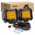 Nilight Side Shooter Led Light Bar 2pcs 4 3inch Triple Row Spot Flood Combos Work With Wiring Harness Kit For Off Road Fog