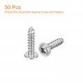 Uxcell St4x16mm Phillips Pan Head Self-tapping Screw With Washer 50pcs 304 Stainless Steel Wood Full Thread Silver