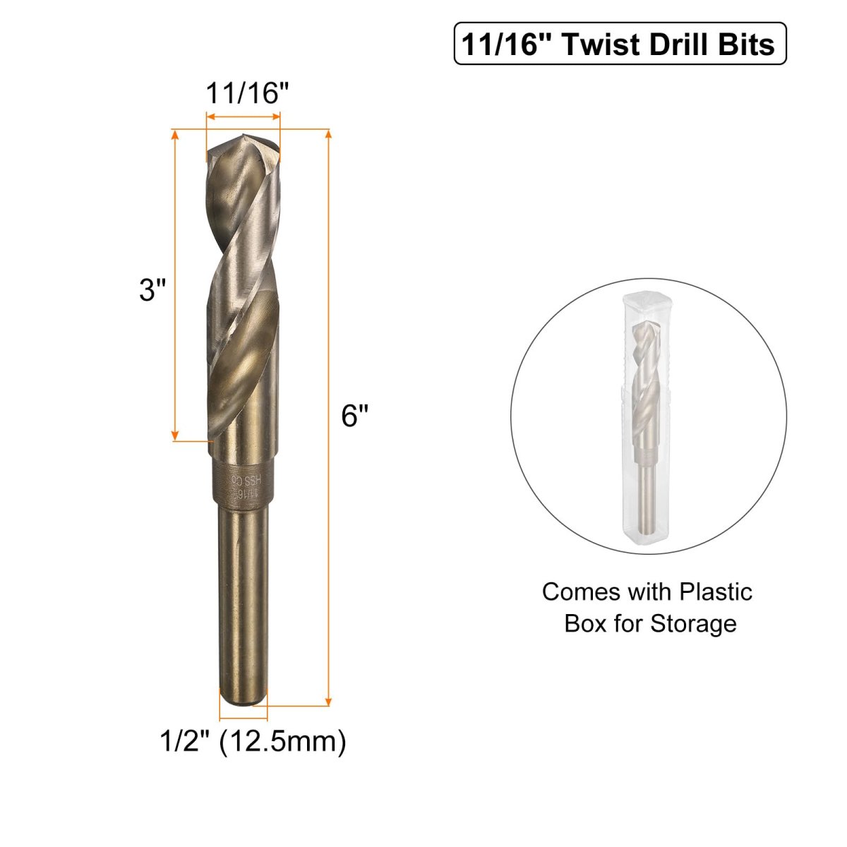 11 16 In M35 Cobalt Twist Drill Bit High Speed Steel Jobber For Stainless Hardened Metal Cast Iron Aluminum Copper Wood And